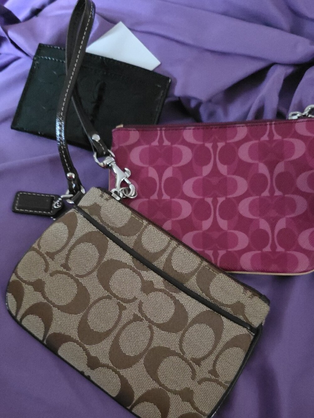 COACH Pink Signature Wristlet with Tan Signature Pouch - Picture 9 of 11